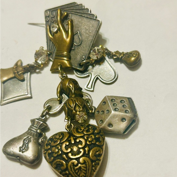 Mary Demarco Whimsical Good luck Brooch Cards Heart Dice - Picture 1 of 9